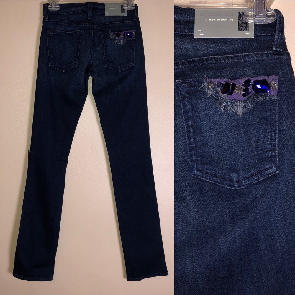 7 For All Mankind Straight Leg Purple Crystal Jeans Y2K Vintage Low Rise 23 24